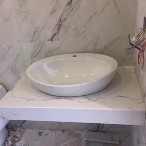 Mẫu Bàn Đá lavabo Trắng Vân Nâu